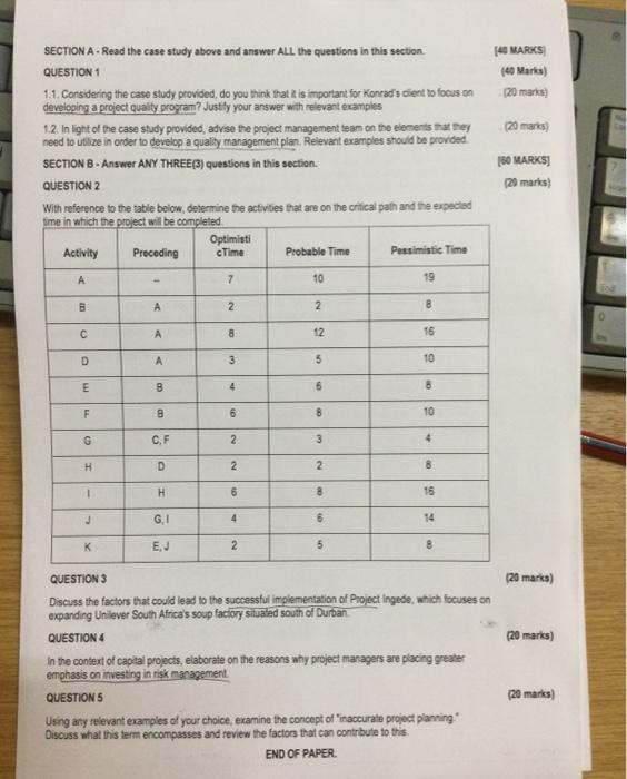  SECTION A - Read the case study above and answer ALL