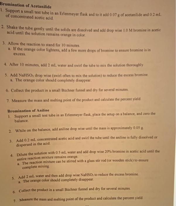 OF ACETANILIDE AND ANILINE Pre La Questions 1. Fill in the appropriate