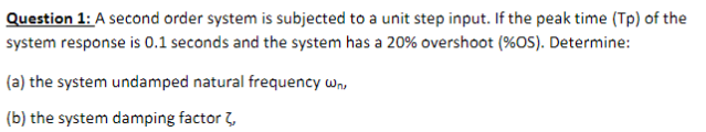  Question 1: A second order system is subjected to a unit
