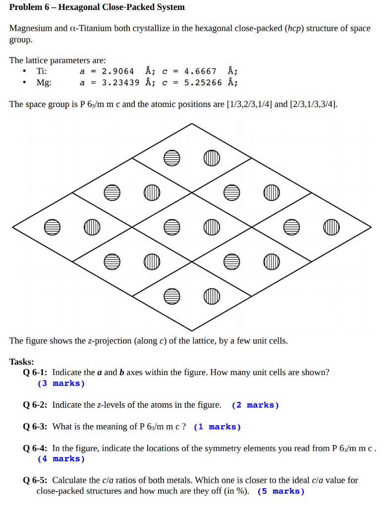  Problem 6 - Hexagonal Close-Packed System Magnesium and a-Titanium both crystallize