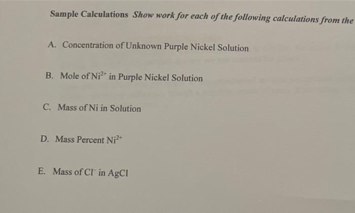 Ni compound 20.00 mL ? Analysis of Ni? Table 1. Absorbance Data