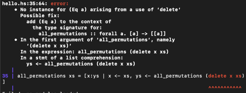 method). I read delete requires "import Data.List" but that doesn't fix the
