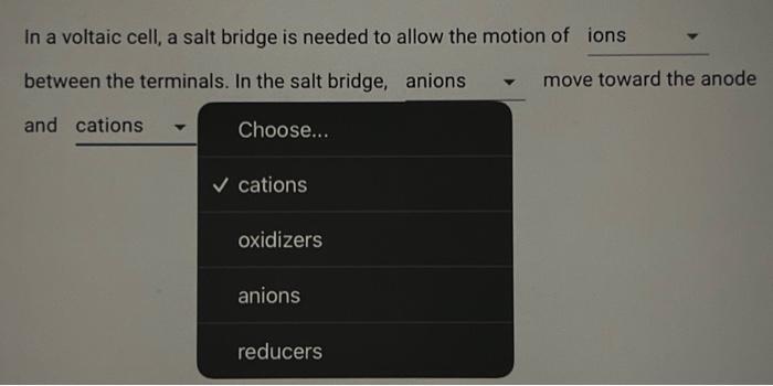 at 404.9K ? Type answer: In a voltaic cell, a salt bridg