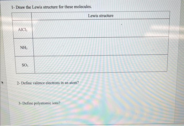  1- Draw the Lewis structure for these molecules. 2- Define valence