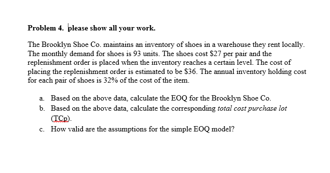 check image thanks Problem 4. please show all your work. The Brooklyn