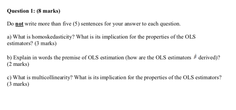 Question 1: (8 marks) Do not write more than five (5)