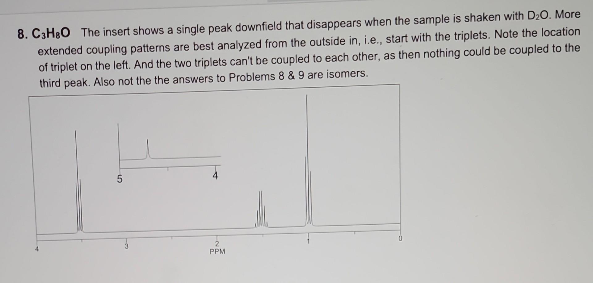  8. C3H8O The insert shows a single peak downfield that disappears