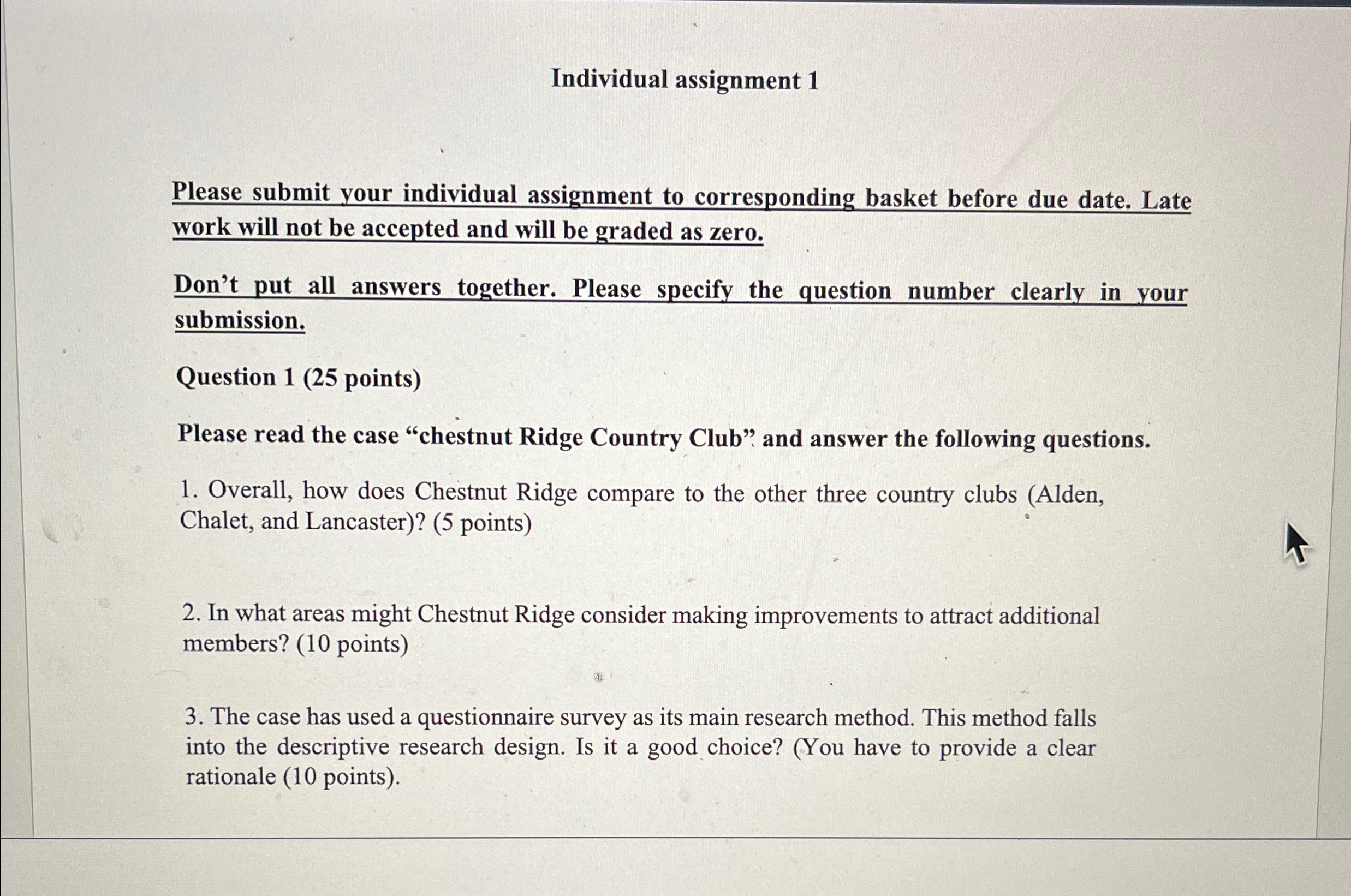  Individual assignment 1 Please submit your individual assignment to corresponding basket