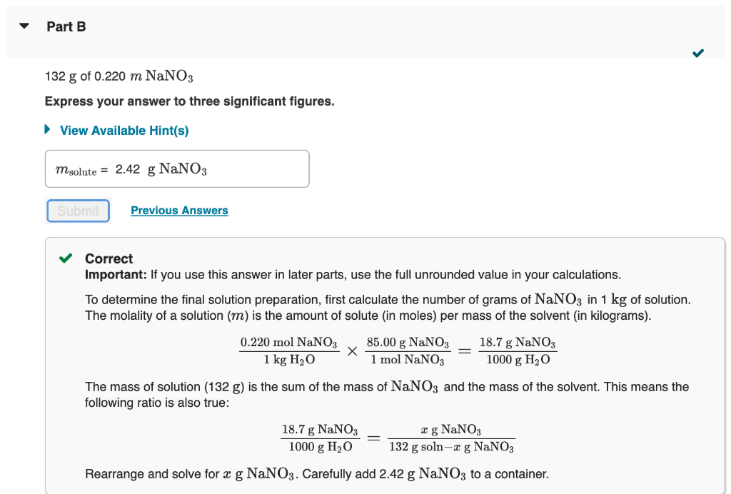 the following solutions from the dry solute and the solvent? 132gof0.220mNaNO3 Express