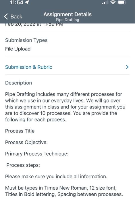  11:54 1 ( Back Assignment Details Pipe Drafting Feo zu, ZUZZ