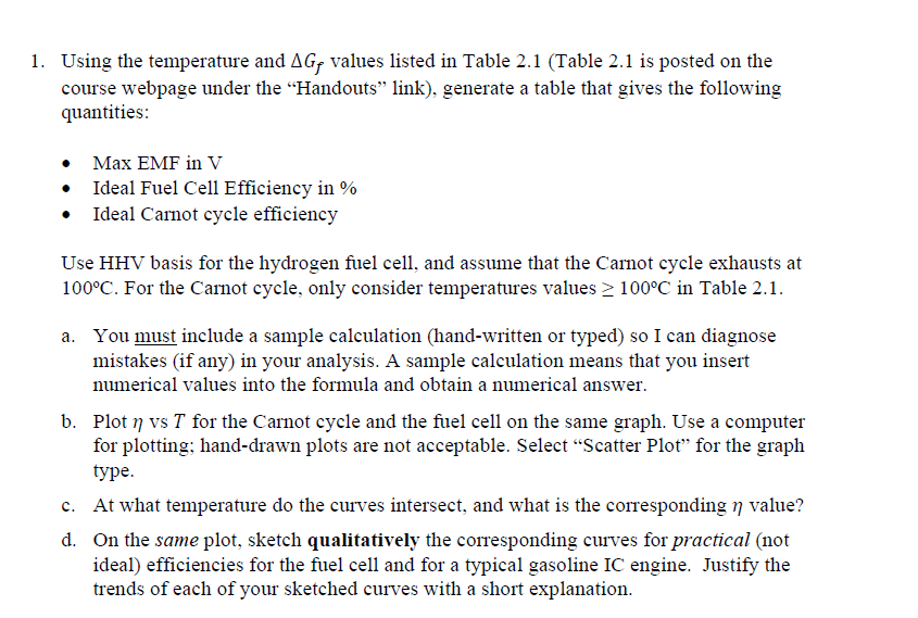  Using the temperature and Gf values listed in Table 2.1 (Table