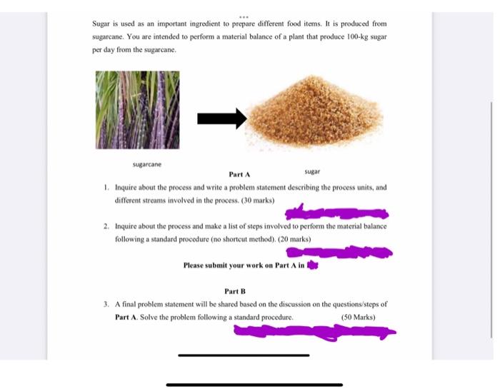 part A - 1,2 Note : kindly please clear writing hand Sugar