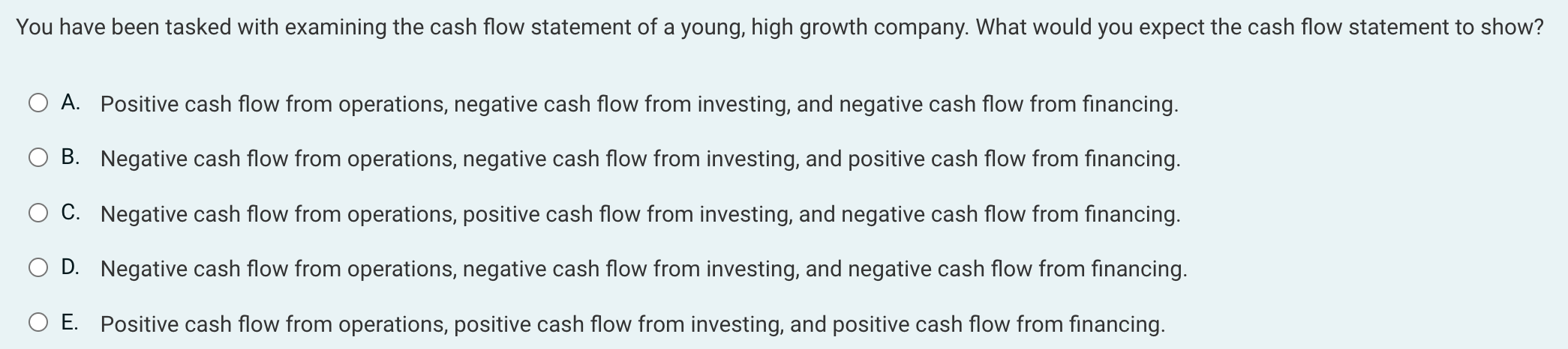  You have been tasked with examining the cash flow statement of