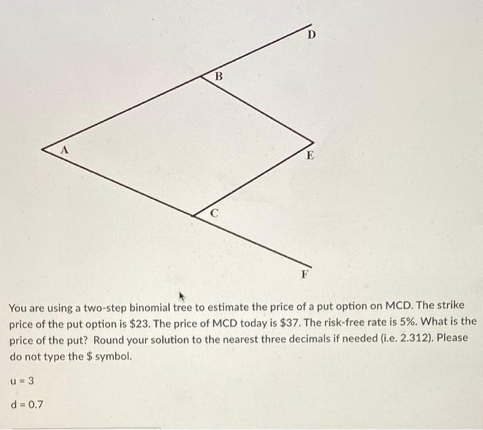  B D E F You are using a two-step binomial tree