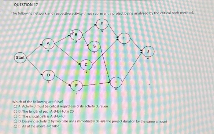 please help! The following network and respective activity times represent a project