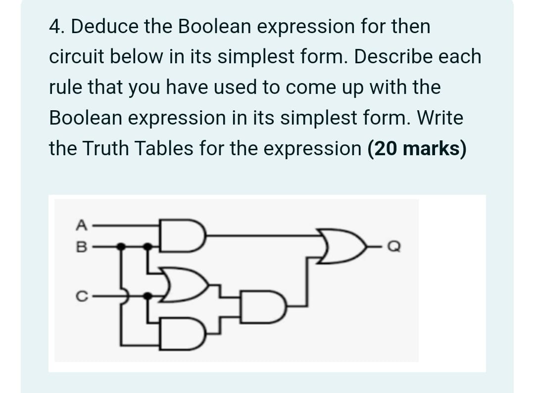  Deduce the Boolean expression for then circuit below in its simplest
