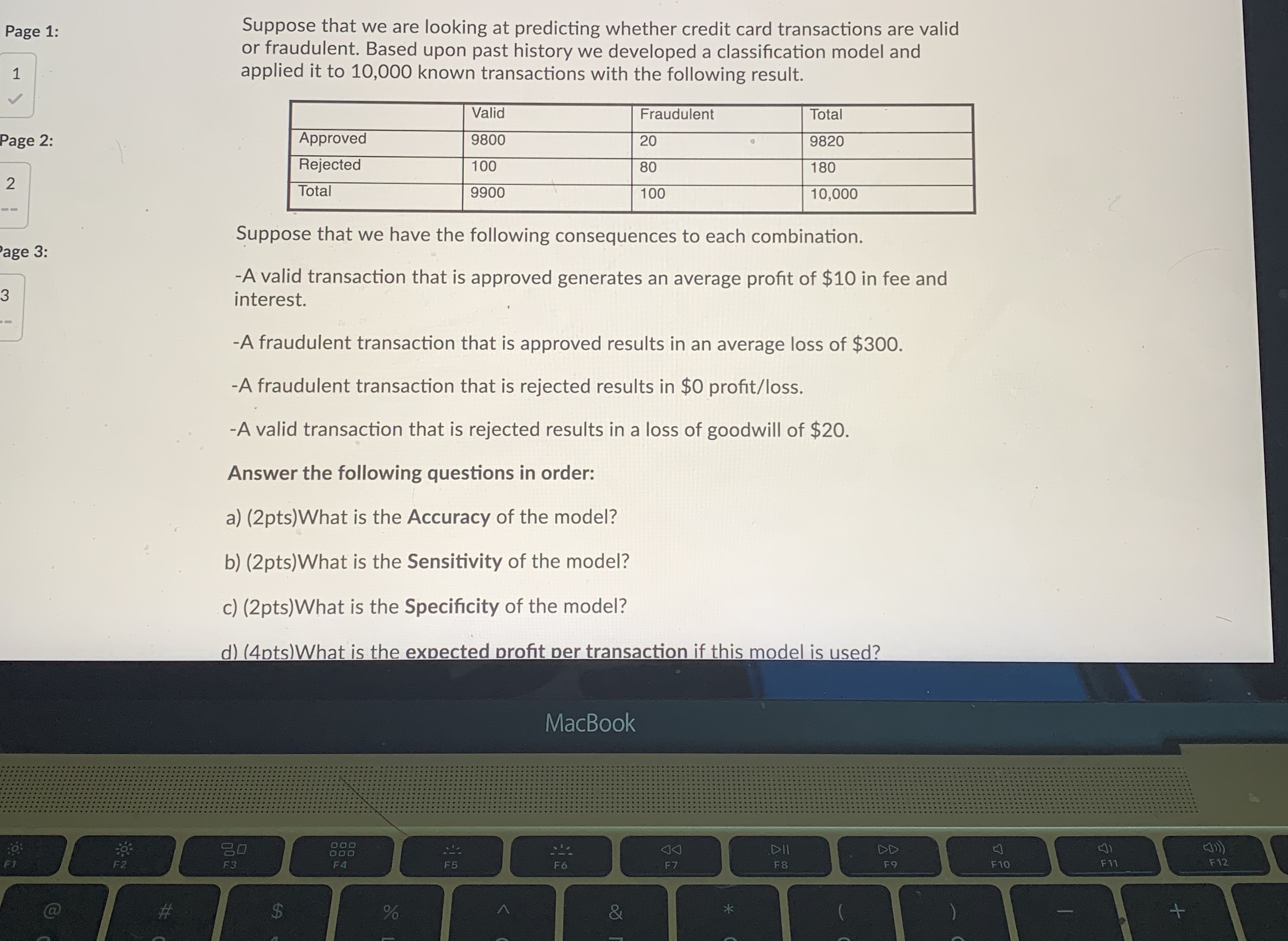 Question abcd Page 1: Suppose that we are looking at predicting whether