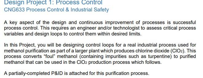  Design Project 1: Process Control CNG633 Process Control & Industrial Safety