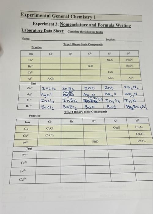 do the test part only Experimental General Chemistry I Experiment 3: