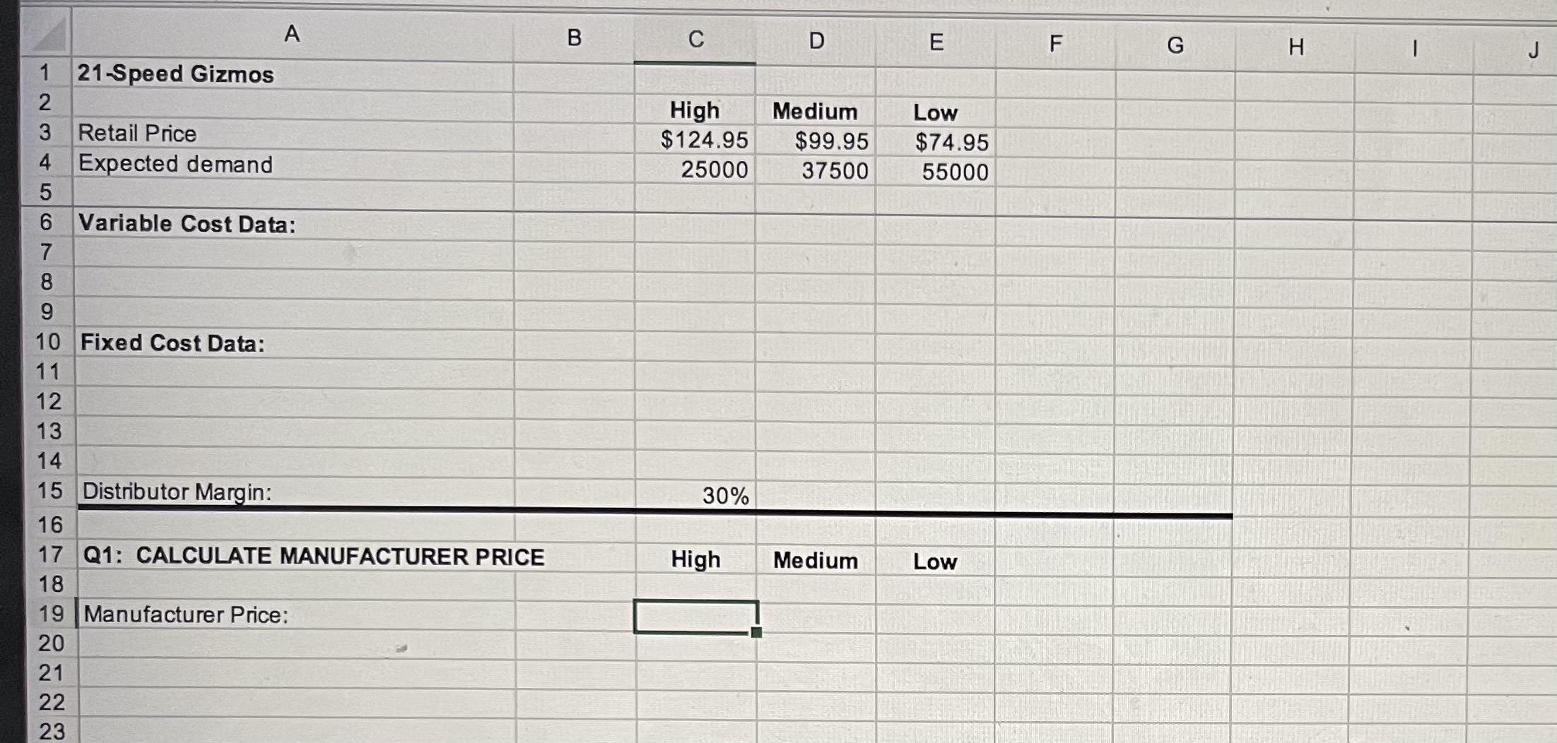 case study to complete excel sheets. A B C D E