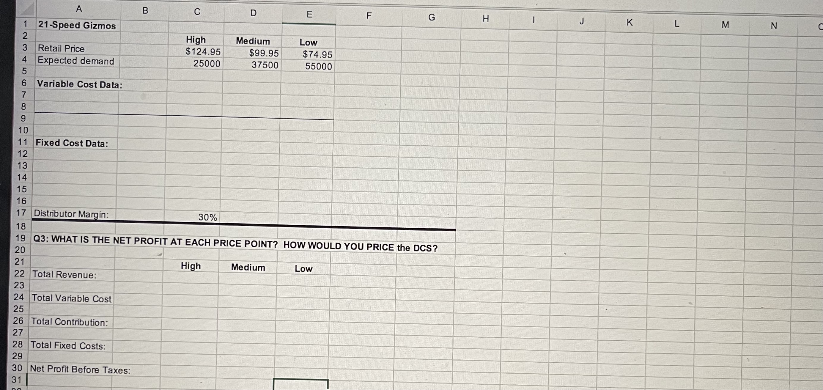 F G H - J 21-Speed Gizmos N High Medium Low 3