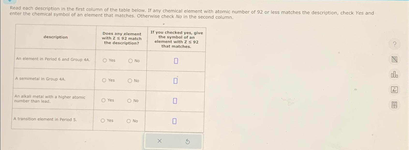  Read each description in the first column of the table below.