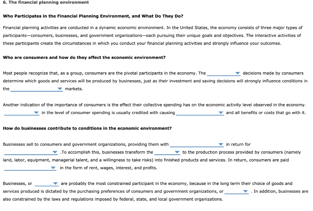 DROP DOWN OPTIONS 1. (PURCHASING, SELLING) 2. (GOODS AND SERVICES, FINANCIAL) 3.