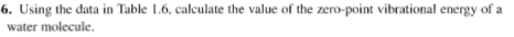 6. Using the data in Table 1.6, calculate the value of