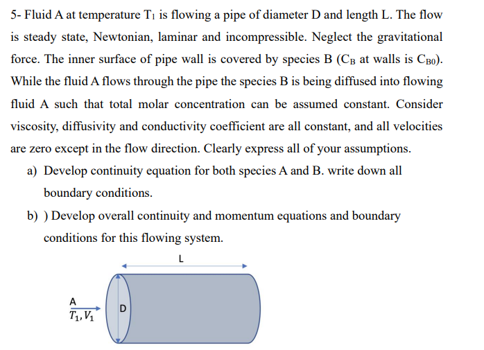  5- Fluid A at temperature T, is flowing a pipe of