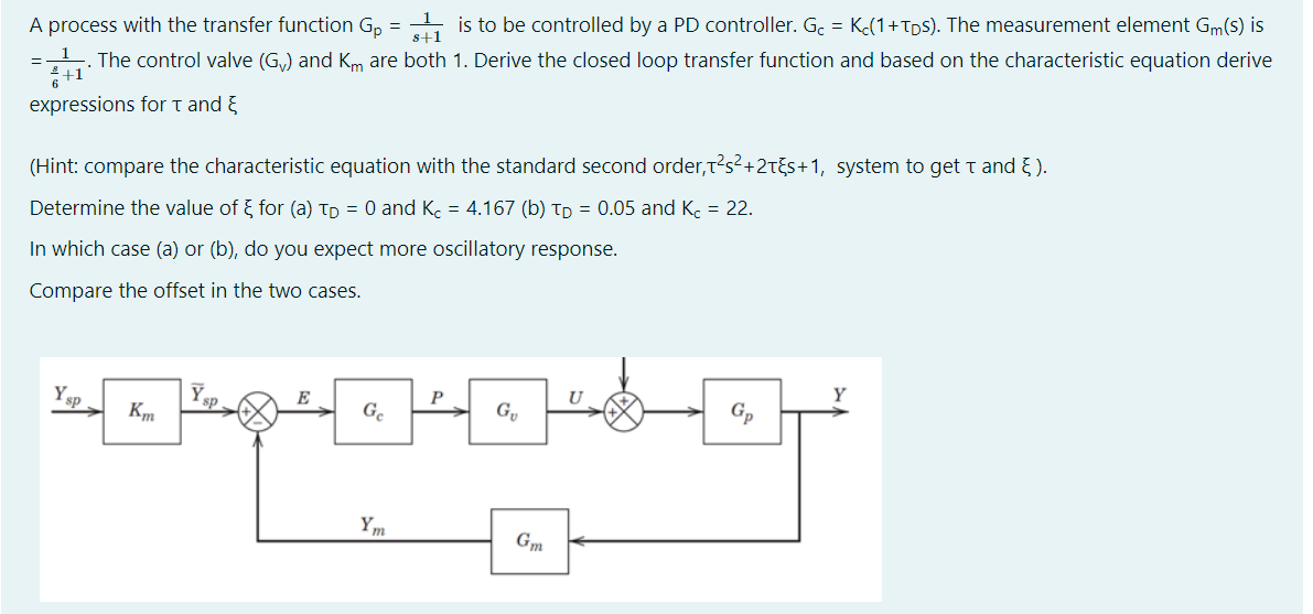  = A process with the transfer function Gp = is to