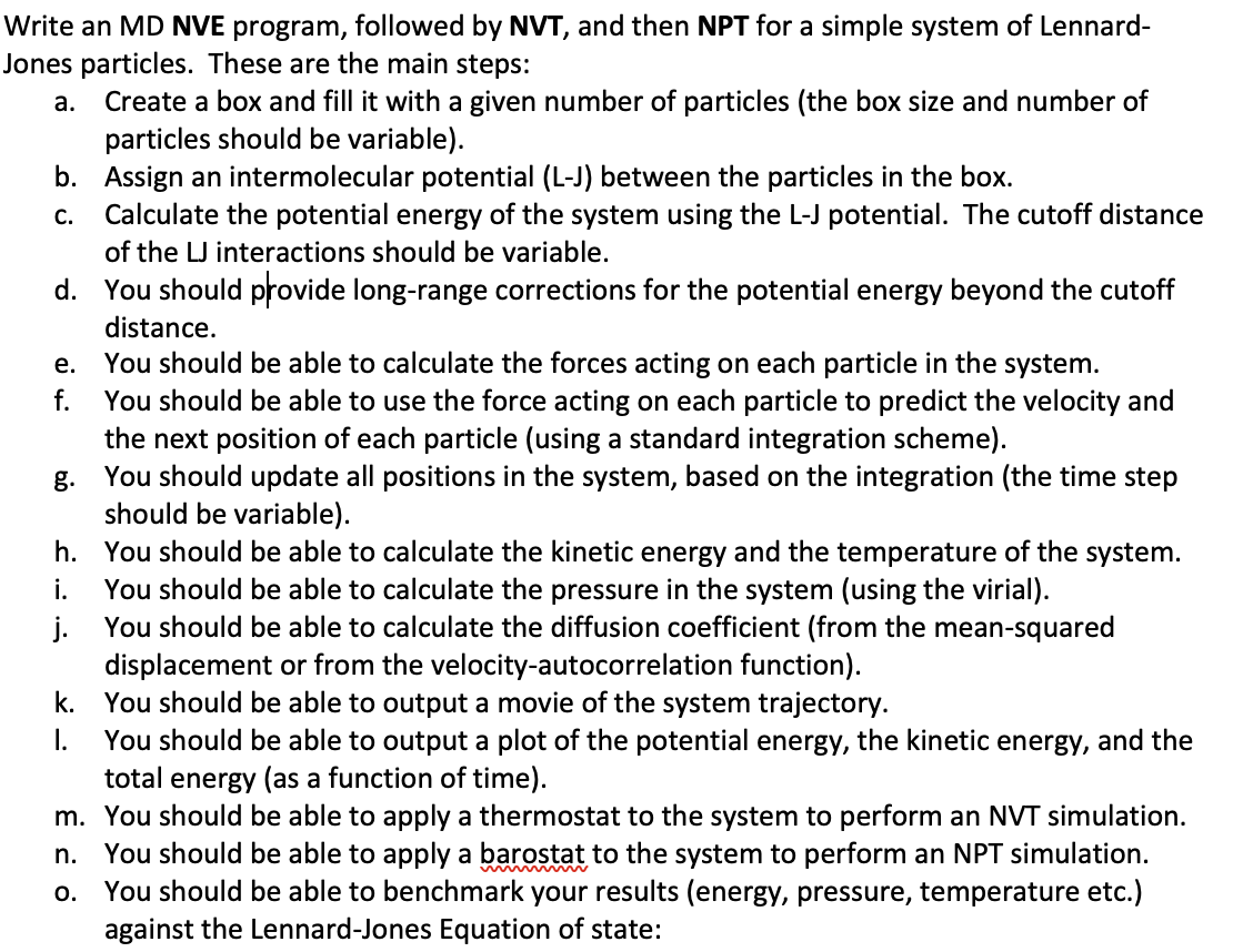 Write an MD NPT program for a simple system of Lennard-