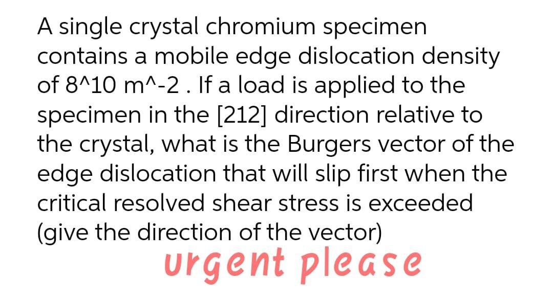 A single crystal chromium specimen contains a mobile edge dislocation density