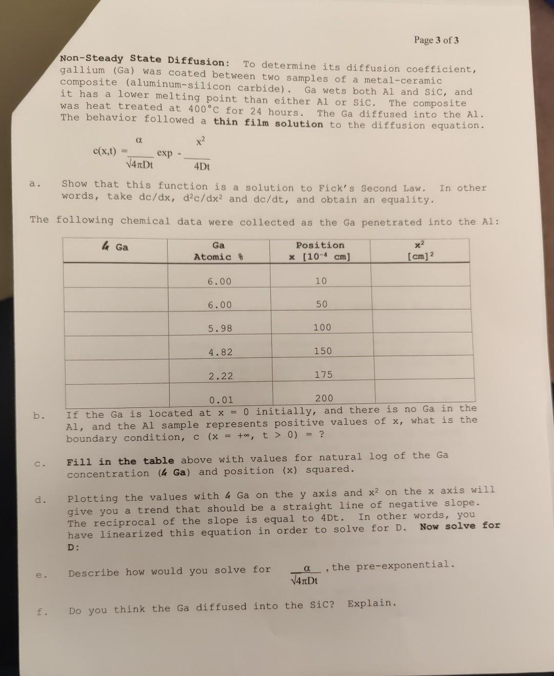Solve for a, b, c, d, e and f. Non-Steady State