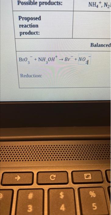  Reduction: Balanced redox reacti BrO3+NH3OH+Br+NO2