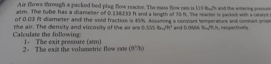  a Air flows through a packed bed plug flow reactor. The