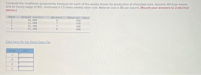  asap please thank you excel data file Compute the multifactor productivity