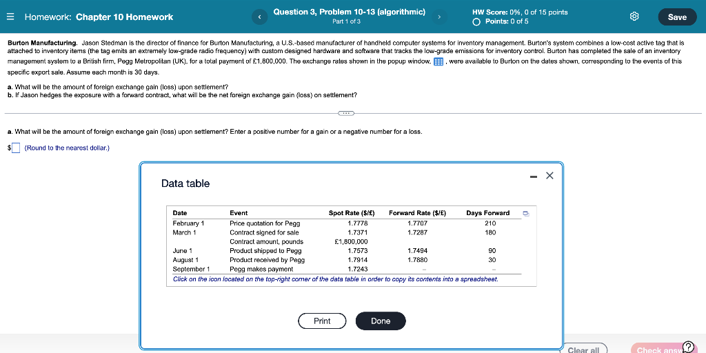  Homework: Chapter 10 Homework Question 3, Problem 10-13 (algorithmic) Part 1