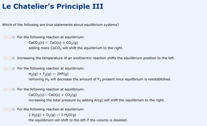  please solve and show all steps and calculation Le Chatelier's Principle