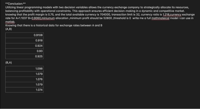 Optimization of Currency Exchange Operations "*Background:"* The manager of a currency exchange