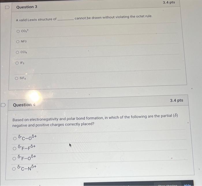  help with question 3&4 A valid Lewis structure of cannot be