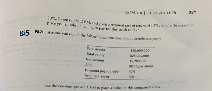  CHAPTER 8 I STOCK VALUATION331 20%. Based on the DVM, and