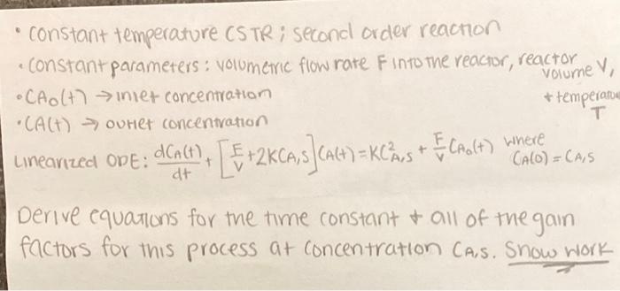  volume V, constant temperature CS TR; second order reaction constant parameters: