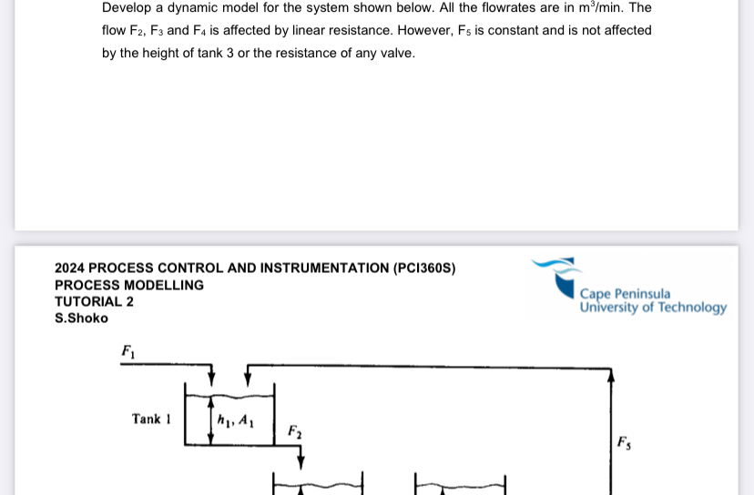  Develop a dynamic model for the system shown below. All the