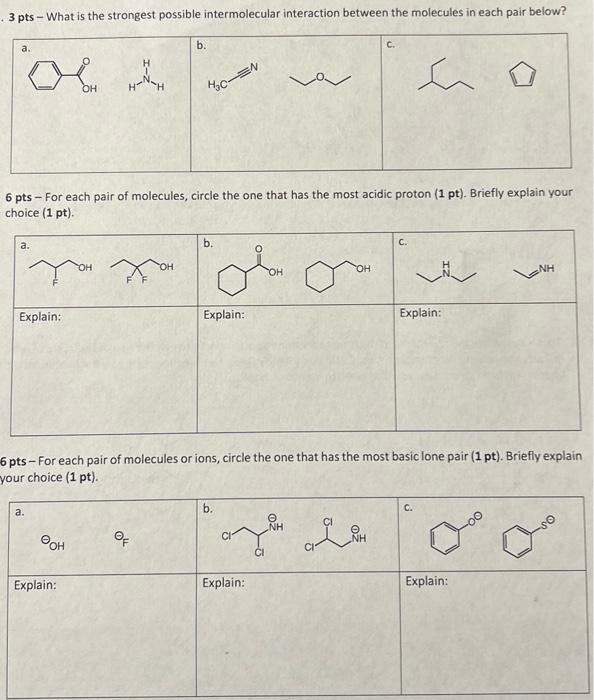  3 pts - What is the strongest possible intermolecular interaction between