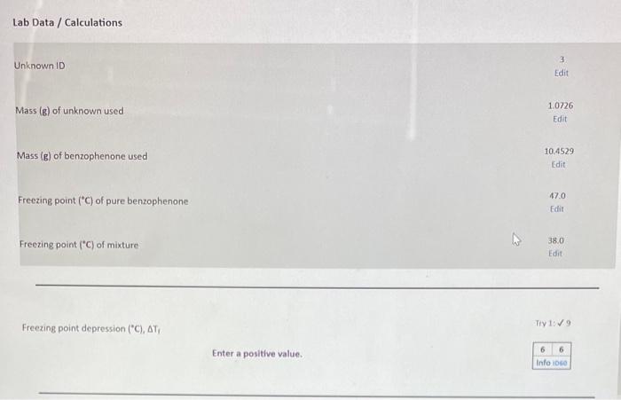  Freezing point depression (C),T, molality (m) of solution containing unknown Number