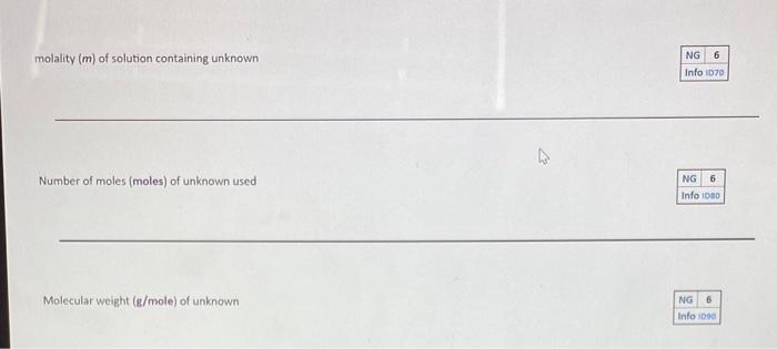 moles (moles) of unknown used Molecular weight (g/mole) of unknown