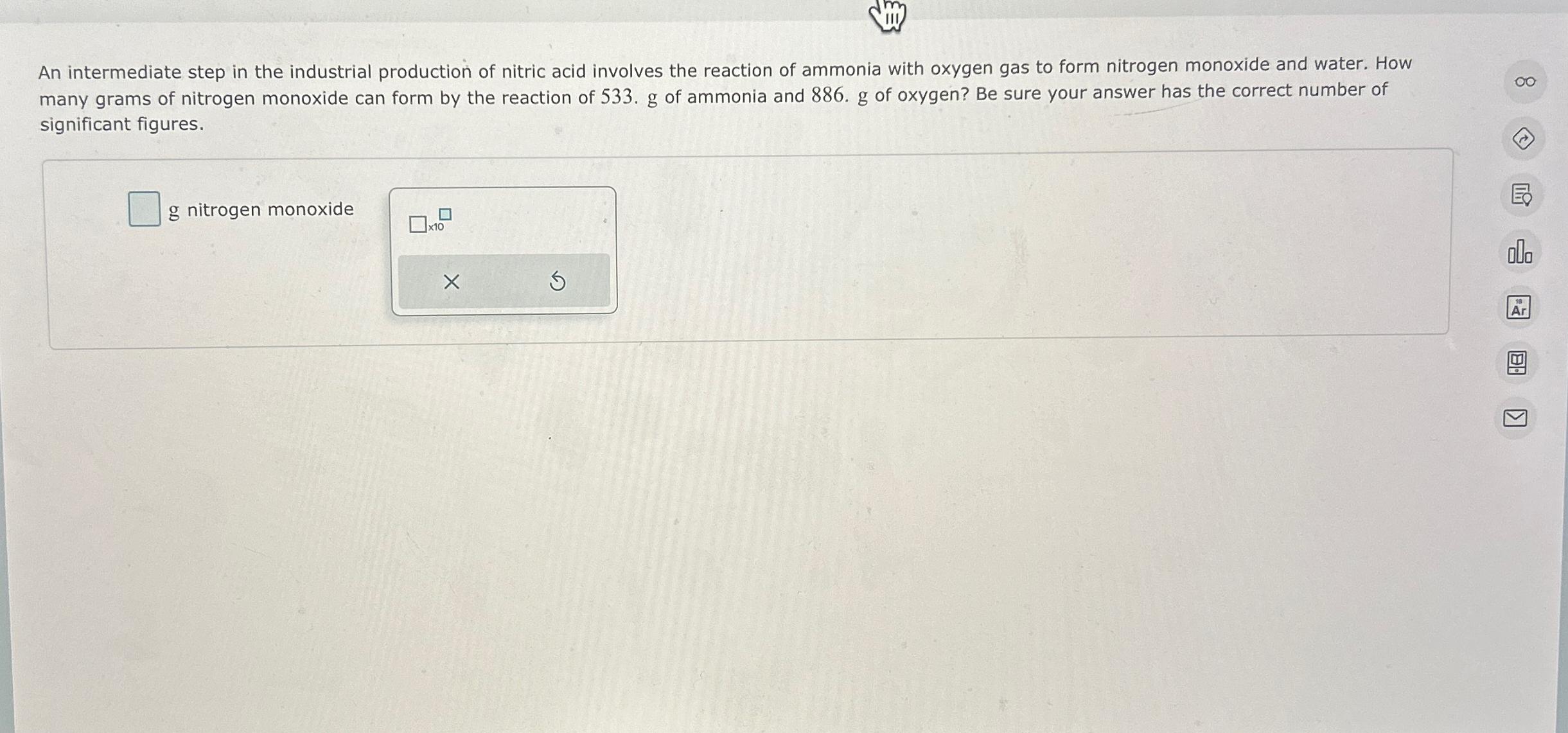  (III) An intermediate step in the industrial production of nitric acid