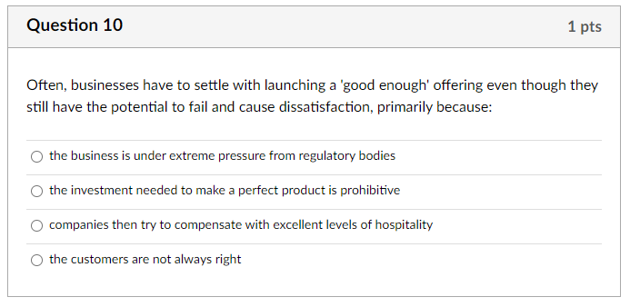 Hi, please help to select the correct option Question 10 1 pts