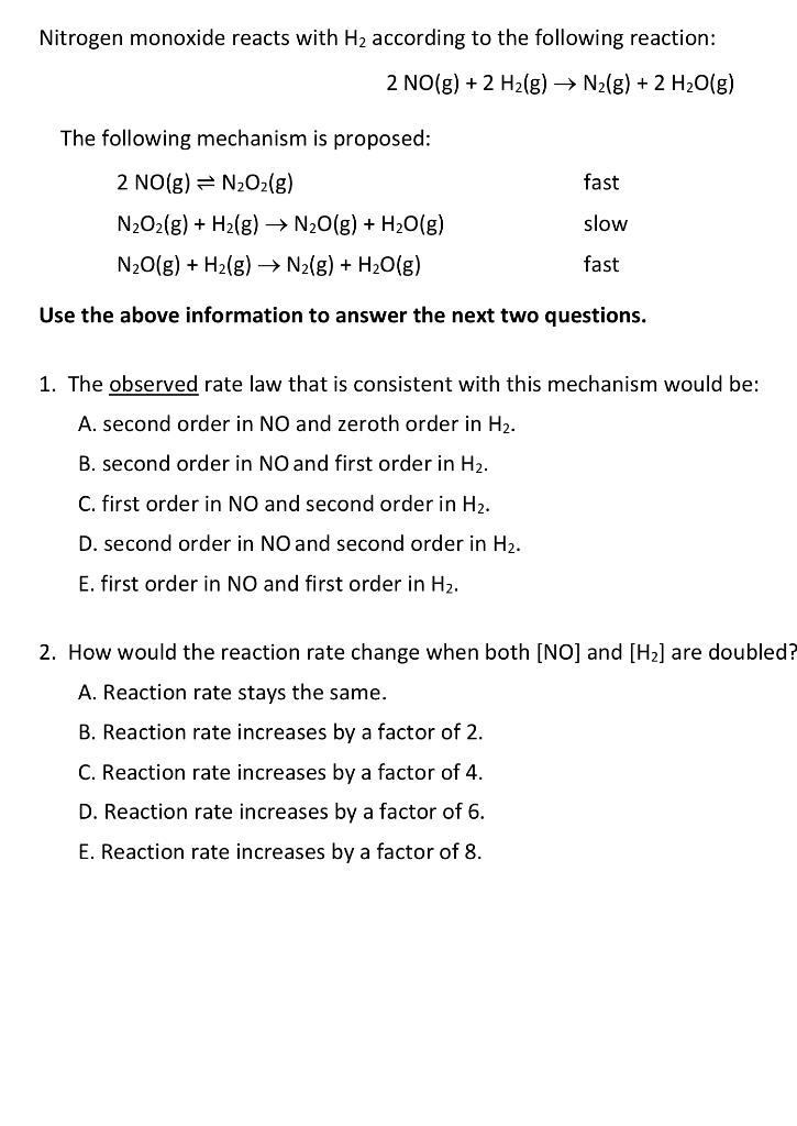 please solve this problem. Nitrogen monoxide reacts with H2 according to the