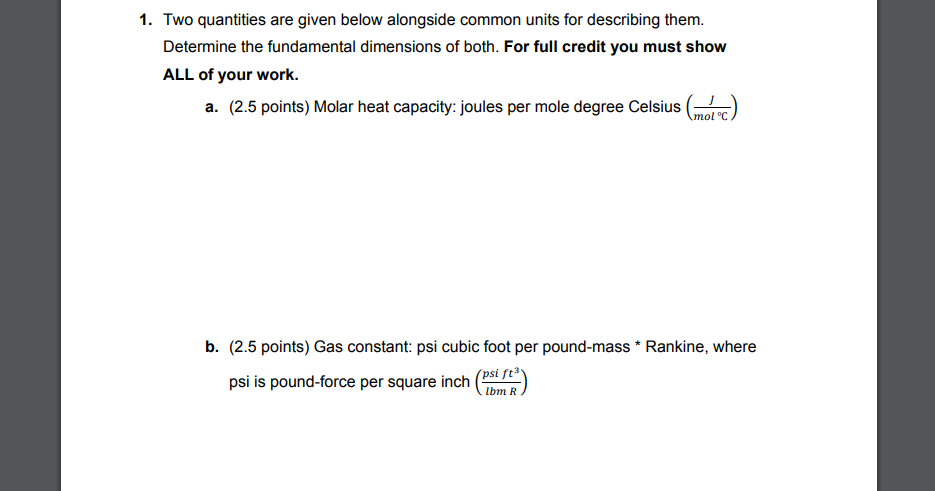  1. Two quantities are given below alongside common units for describing